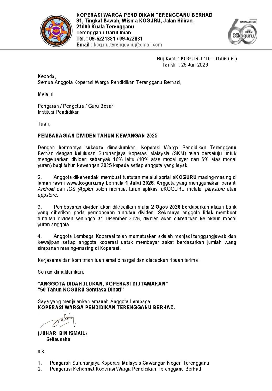 Pembahagian Dividen KOGURU Tahun Kewangan 2025