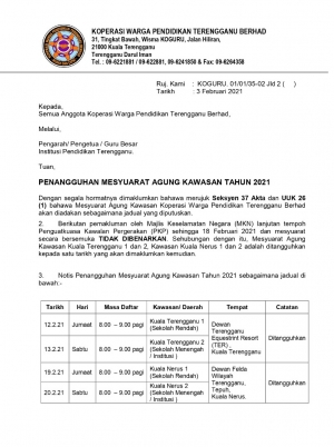 Notis Penangguhan Mesyuarat Kawasan 2021