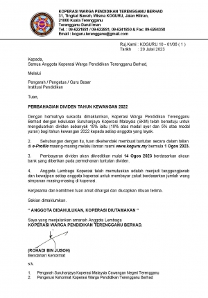 Pembahagian Dividen KOGURU Tahun Kewangan 2022