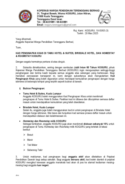 Surat Edaran Kad Penginapan Khas