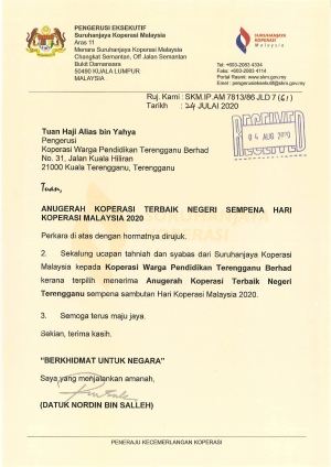 Anugerah Koperasi Terbaik Negeri sempena Hari Koperasi Malaysia 2020
